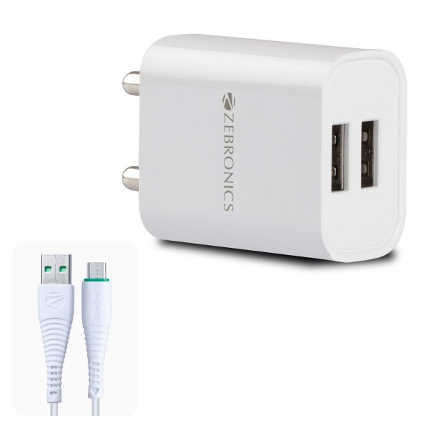 ZEBRONICS Zeb-MA5222 USB Charger Adapter with 1 Meter Micro USB Cable, 2 USB Ports