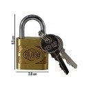 Globe Hardened Gold, Brass Painted Tight Security 3 Key Brass Padlock 1.5 inch