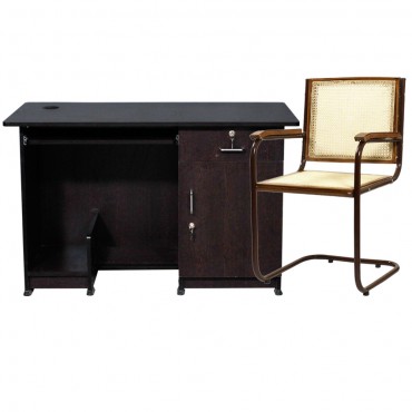 Wooden Desktop CPU Table 4 X 2 Ft + S Chair Wire Teakwood 