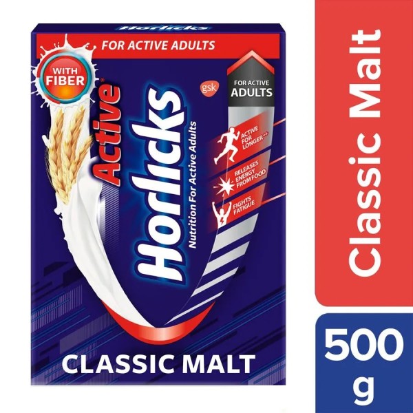 Horlicks Active For Adults - With Fibre Classic Malt Flavour 500g Box