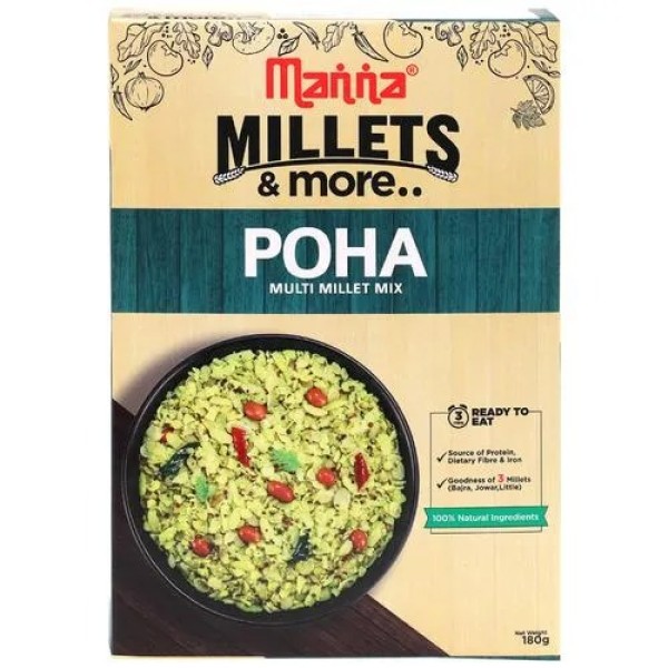 Manna Instant Poha - Ready To Cook, 40% Multi-Millets 180g Box
