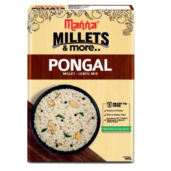 Manna Instant Pongal - Ready To Cook, 40% Multi-Millets 180g Box
