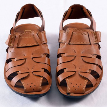 Men's Closed Toe Luxury PU Leather Brown Sandals