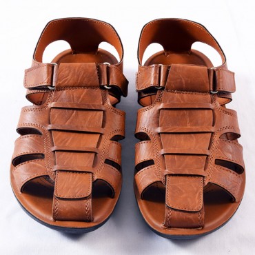 Men's Closed Toe Rich Luxury PU Leather Brown Sandals