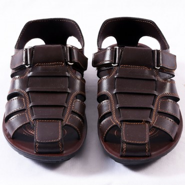 Men's Closed Toe Rich PU Leather Dark Brown Sandals