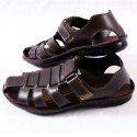 Men's Closed Toe Rich PU Leather Dark Brown Sandals