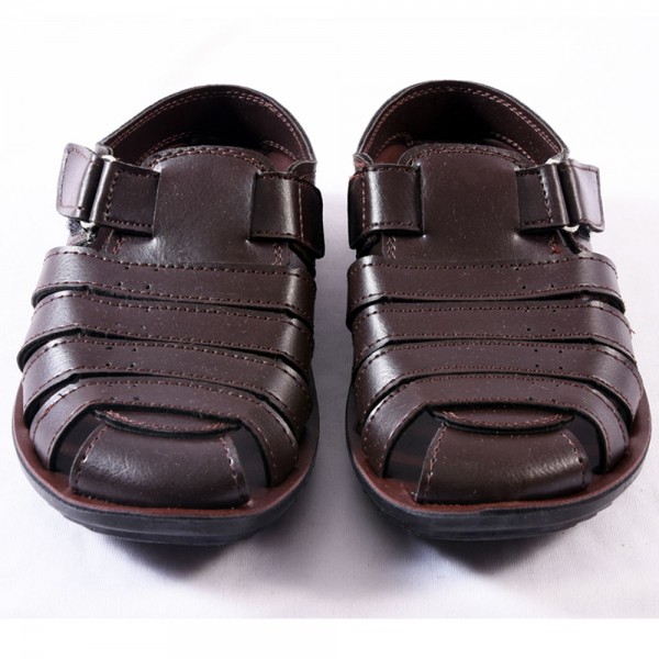 Men's Fully Covered and Closed Toe PU Leather Dark Brown Sandals