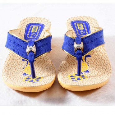 Blue Canvas and Yellow Flower Printed Women's Sandals 401