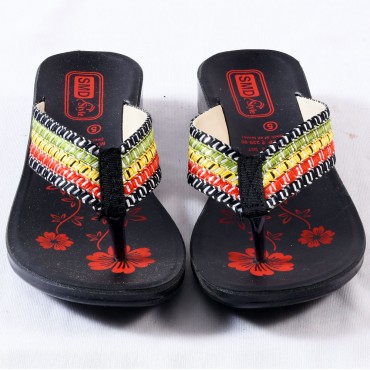 Black Colour Red Flower Printed Women's Sandals 307
