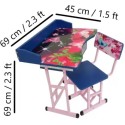 Kids Study Table for 3 - 9 years (Blue Pink Flowers)