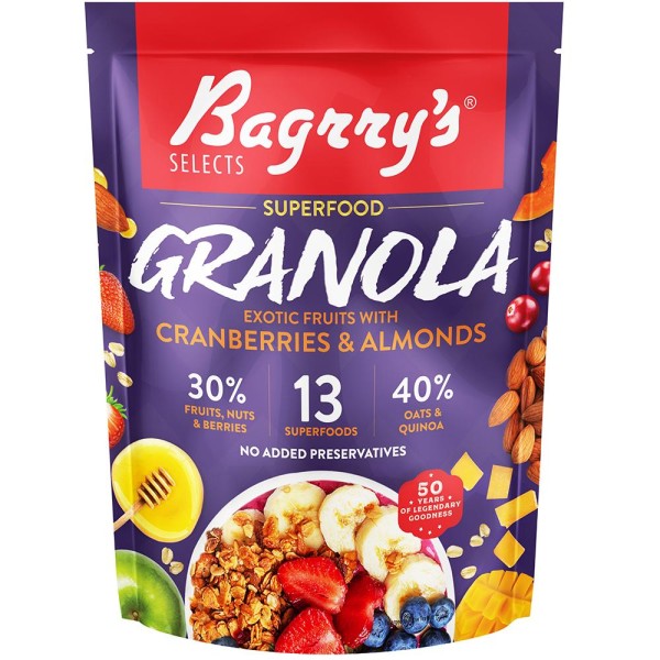 Bagrry's Granola - Exotic Fruits with Cranberries and Almonds 400g