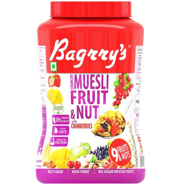 Bagrry's Fruit and Nut Crunchy Muesli with Cranberries 1Kg Jar