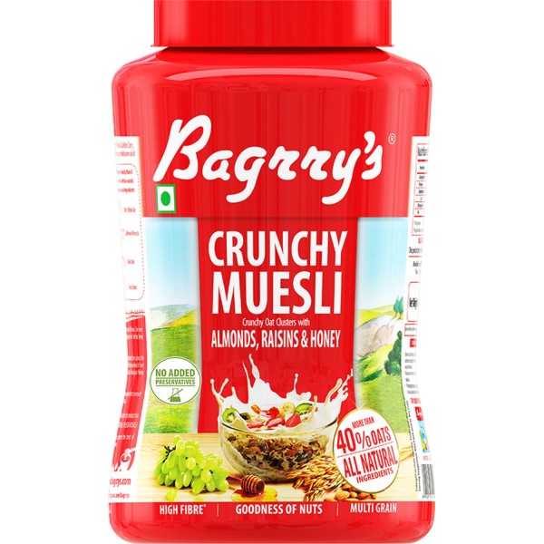 Bagrry's Crunchy Muesli with Oats, Almonds, Raisins and Honey 1Kg Jar