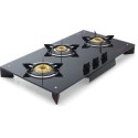 Butterfly Prism Glass 3 Burner Gas Stove, Black/Red Top Knob