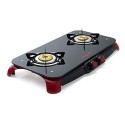 Butterfly Signature Glass Top 2 Burner Gas Stove Manual Ignition Black/Red Front Knob