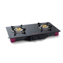 Butterfly Spectra Plus Glass 2 Burner Gas Stove, Black/Pink, Manual Top Knob