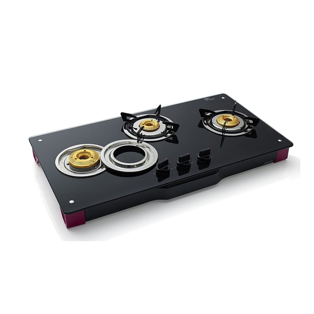 Butterfly Spectra Glass 3 Burner Gas Stove, Black/Pink, Manual Top Knob