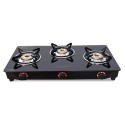 Butterfly Trio Glass Top 3 Burner Gas Stove - Black, Glass, Manual