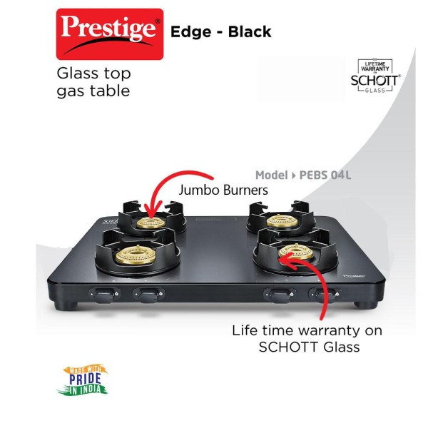 Prestige Edge Gas Table PEBS 04 Black Gas Stove