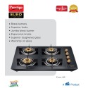 Prestige Euro L.P Gas Table With Toughened Glass Top, 4 Brass Burners Gas Stove