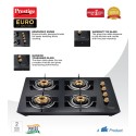 Prestige Euro L.P Gas Table With Toughened Glass Top, 4 Brass Burners Gas Stove