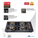 Prestige Euro L.P Gas Table With Toughened Glass Top, 4 Brass Burners Gas Stove