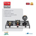 Prestige Svachh Glass Top- L.P Gas Table With Liftable Burnerset, 3 Burners Gas Stove