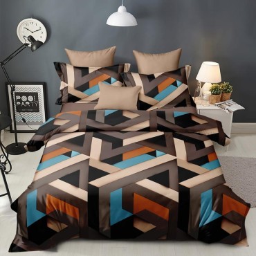 Bed and Pillow Covers 90x95 Black Brown Triangle Pattern