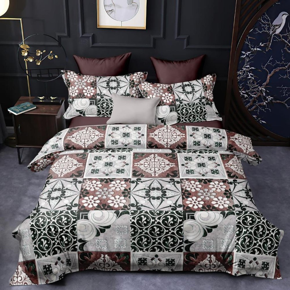 Bed and Pillow Covers 90x95 Floral Green and luxury Brown