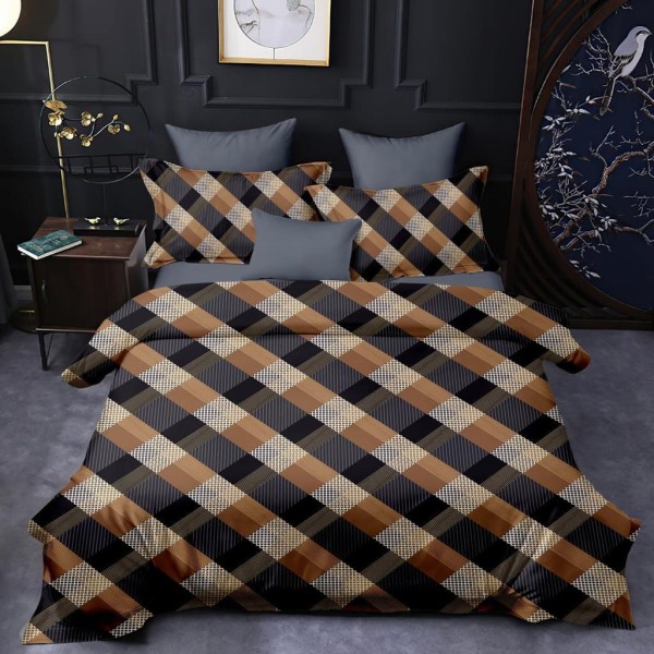 Bed and Pillow Covers 90x95 Orange and Brown Checks