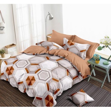 Bed and Pillow Covers 90x95 White Orange Pentagon Design