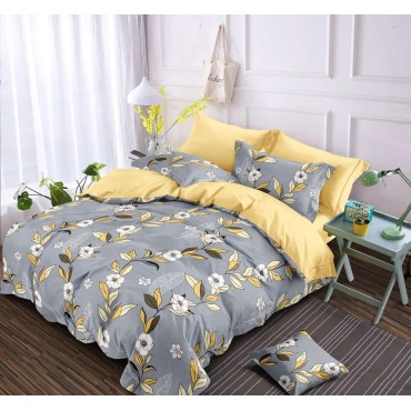 Bed and Pillow Covers 90x95 Yellow Flowers on Cement Grey