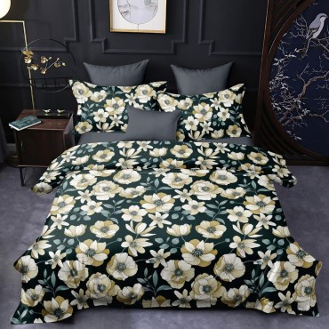 Bed and Pillow Covers 90x95 Yellow Flowers on Green
