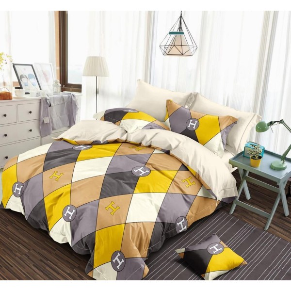 Bed and Pillow Covers 90x95 Yellow White Diagonals