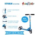 Storm Three Wheel Foldable Kick Scooters for Boys and Girls (Blue)