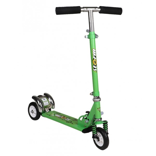 Storm Three Wheel Foldable Kick Scooters for Boys and Girls (Green)