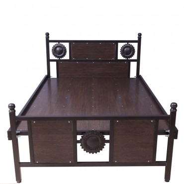 Double Cot 4 x 6 1/4 Ft  (48" x 75") Walnut Luxury Wooden Cot with Steel Frame